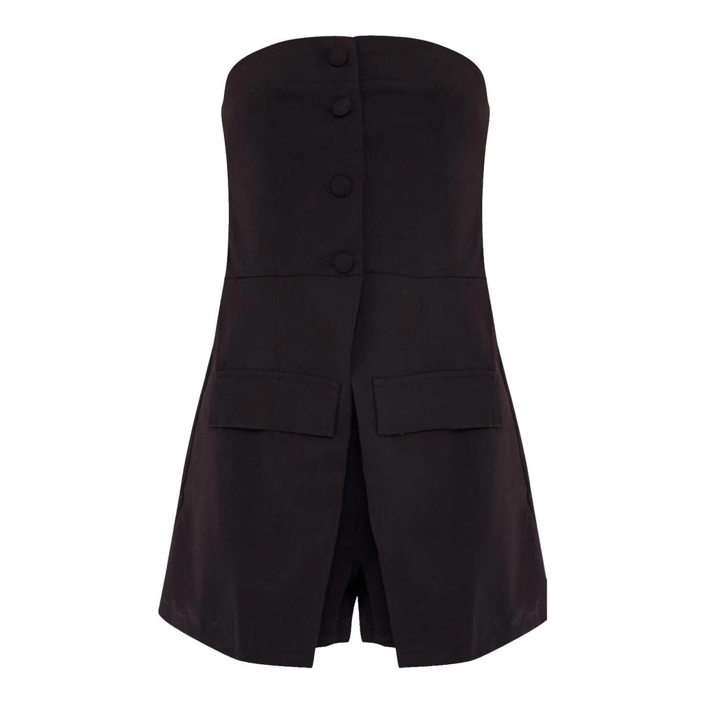 Pretty Little Thing Black Tailored Button Skort Bandeau Playsuit UK Size 8