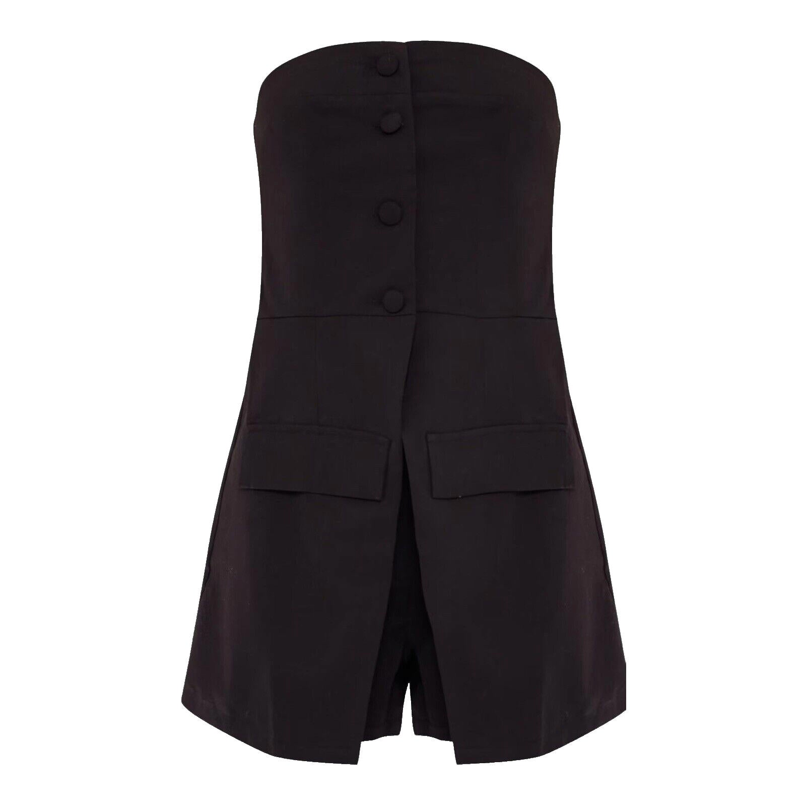 Pretty Little Thing Black Tailored Button Skort Bandeau Playsuit UK Size 8