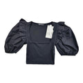 Zara Crop Top Balloon Sleeve Black Ribbed Ruffle Women's UK Size Small S
