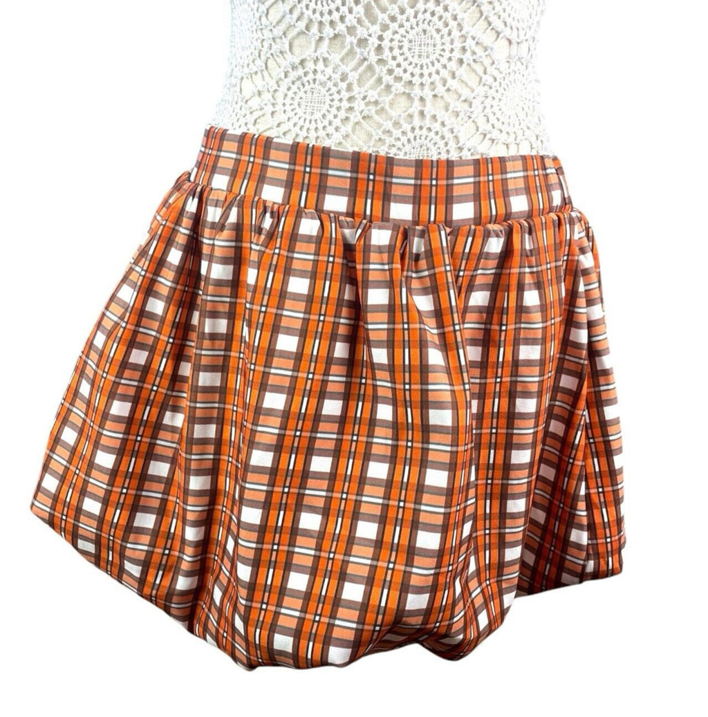 Innovate Bubble Hem Mini Skirt Orange Check Women’s UK Size 8