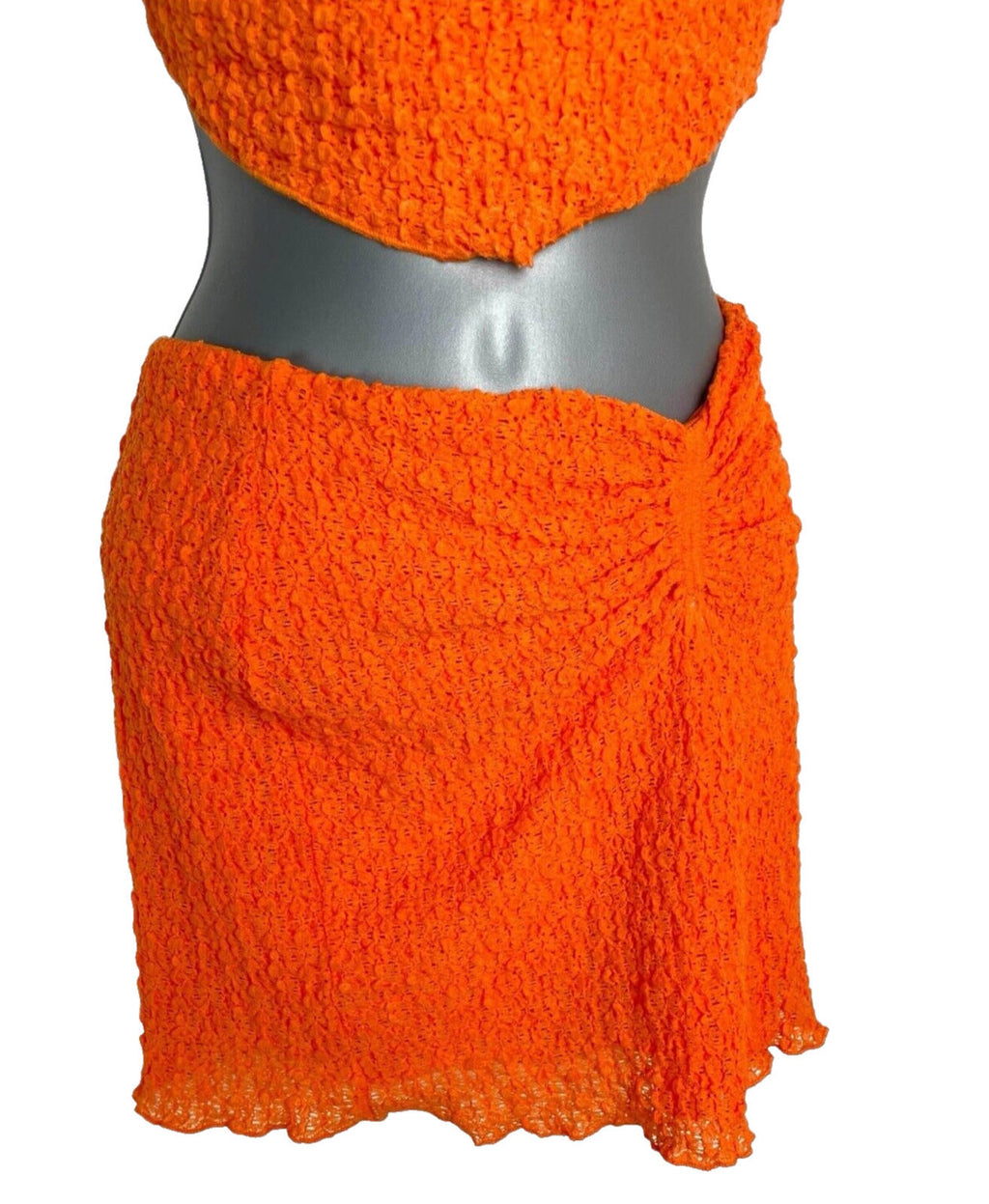 Bershka Bright Orange Textured Co Ord Set Women’s UK Size XS Crop Top & Skirt