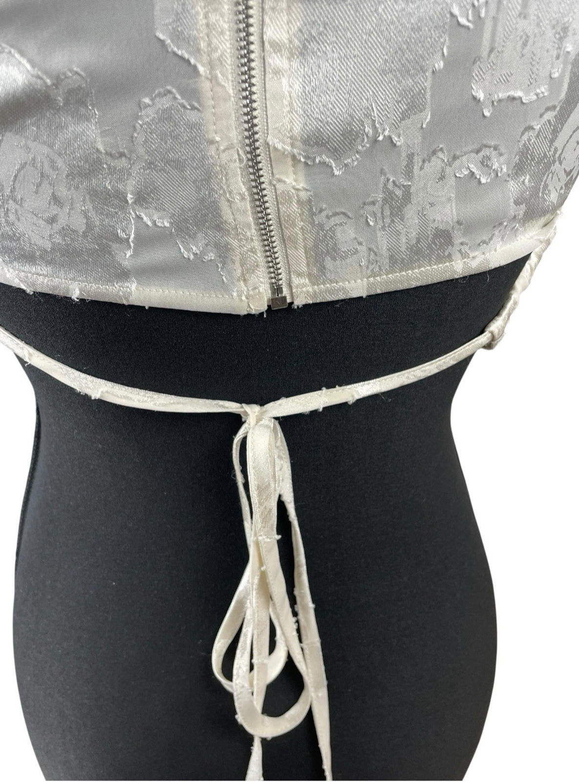 Pretty Little Thing Cream Satin Croptop High Neck Tie Back Women’s UK Size 8