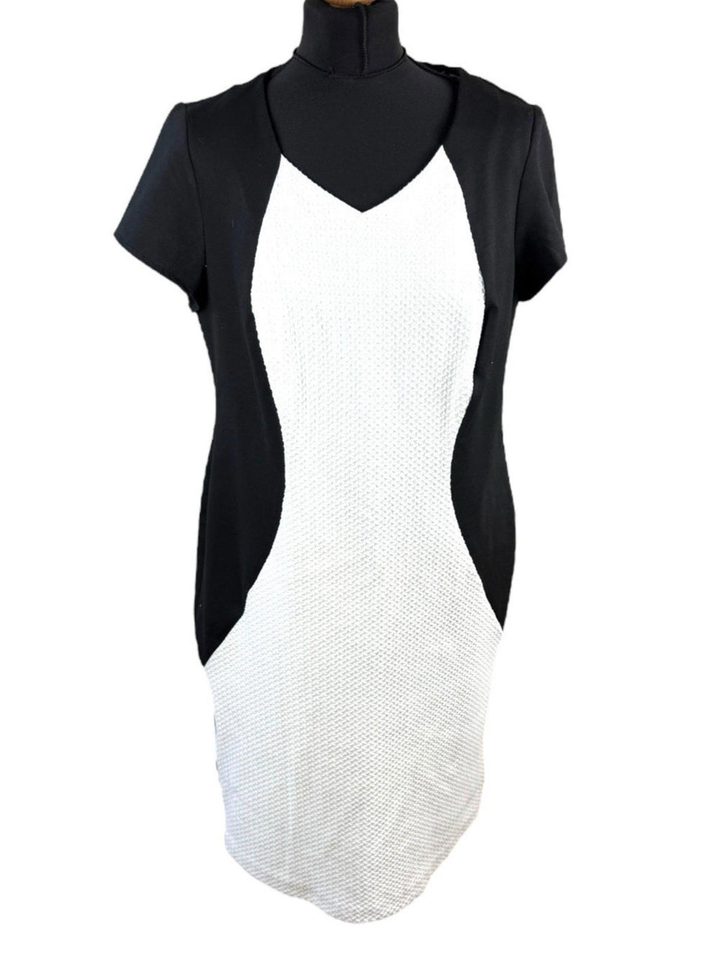 Savoir Black White Pencil Dress Textured Formal Short Sleeve Women’s UK Size 18