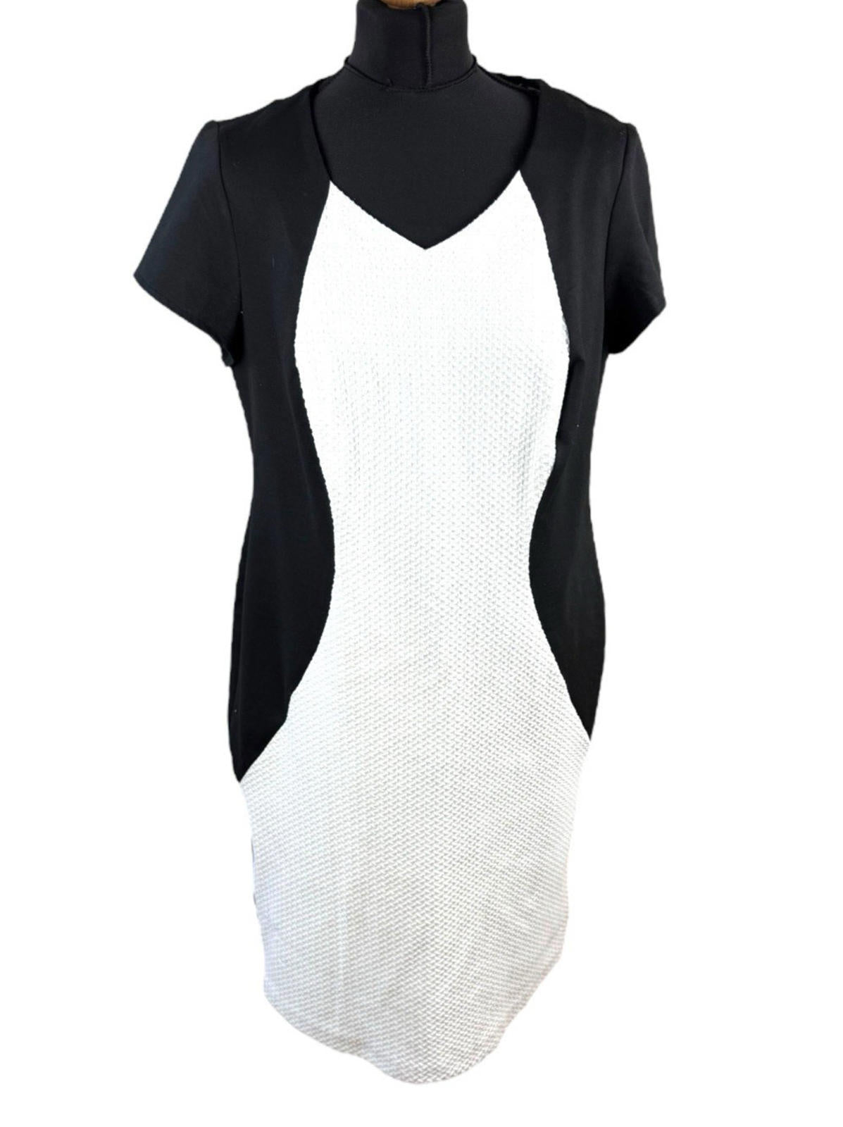 Savoir Black White Pencil Dress Textured Formal Short Sleeve Women’s UK Size 18