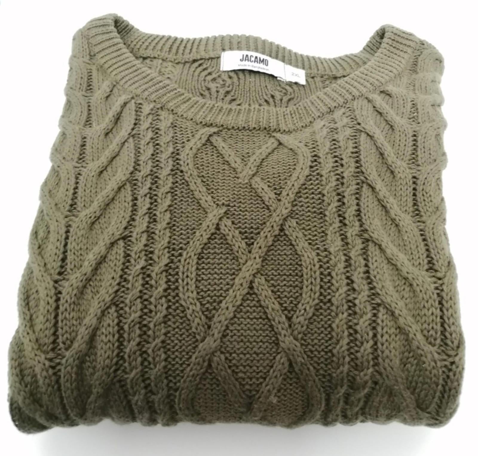 Jacamo Cable Knit Jumper Men's UK Size 2XL Khaki Green Crew Neck Sweater