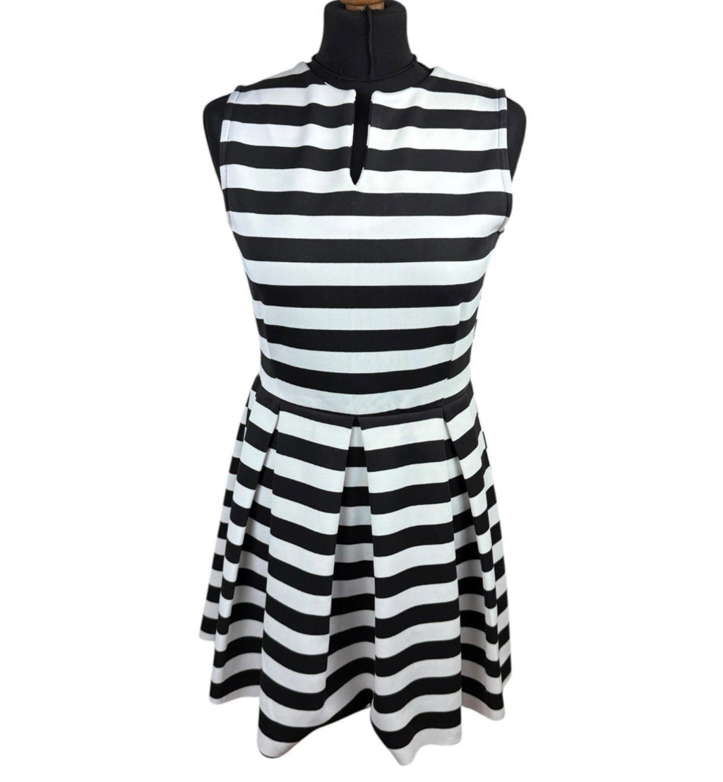 I-X London Striped Dress Women’s UK Size 12 Fit & Flare Sleeveless Pleated Skirt