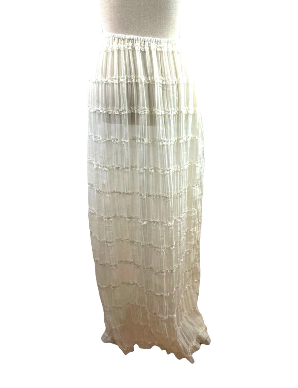 White Semi Sheer Maxi Skirt Fine Pleat High Waist Women’s UK Size 10