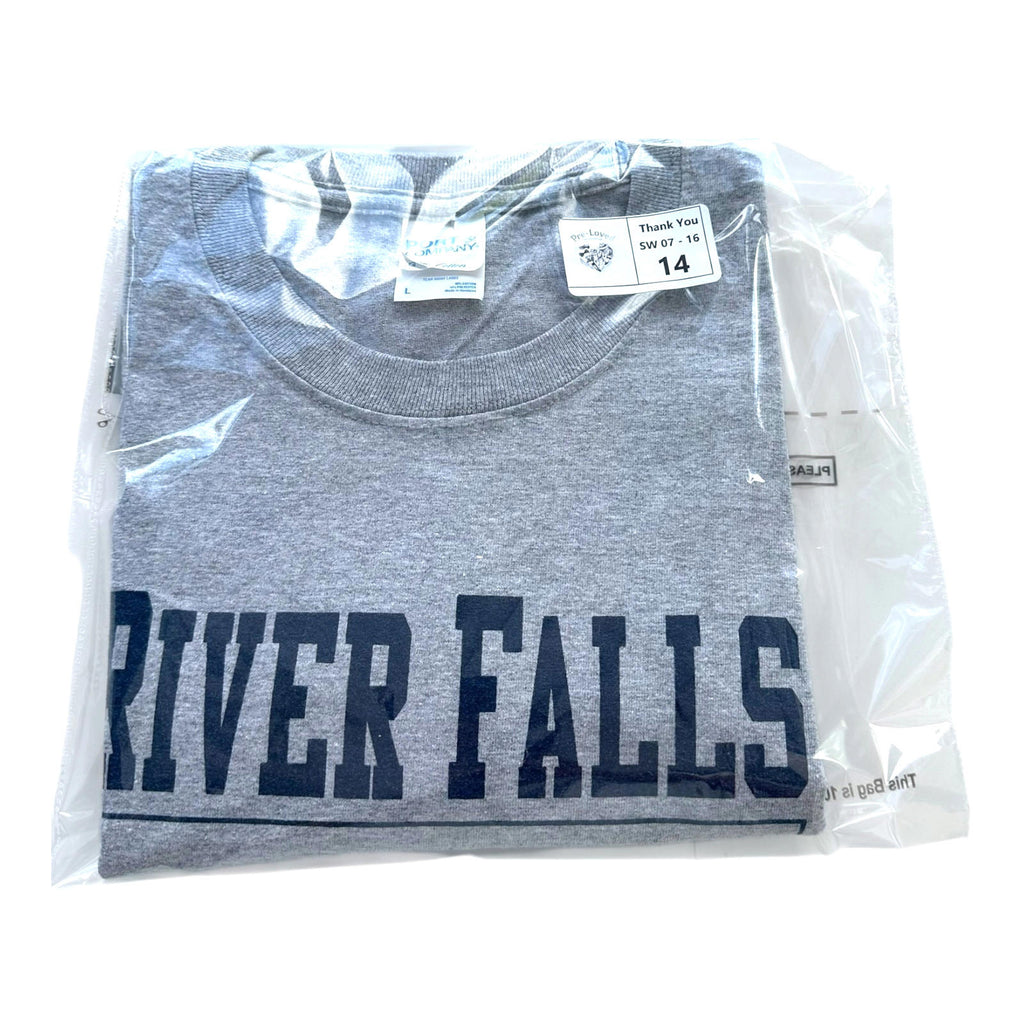 River Falls Middle School Gym T-Shirt Kids UK Size L Grey Crew Neck Short Sleeve