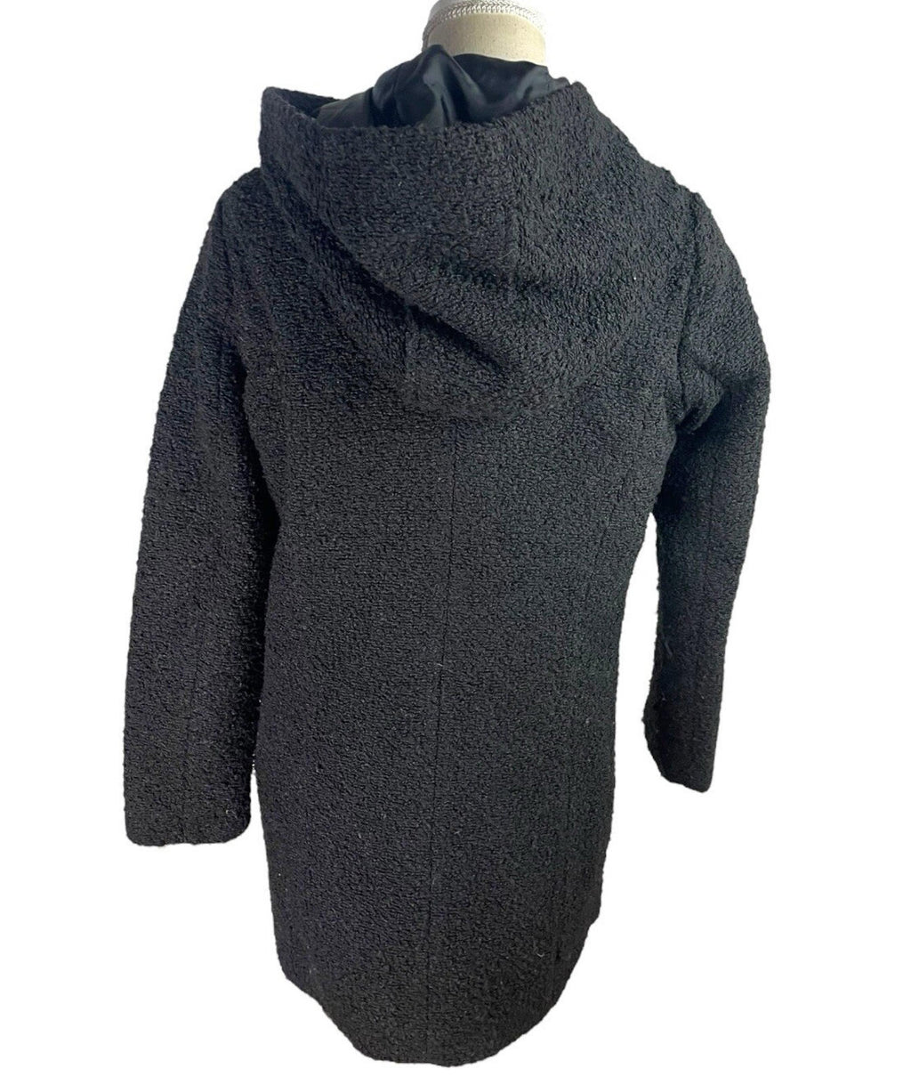 Primark Black Teddy Fleece Coat Mid Length Hooded Women’s UK Size 14
