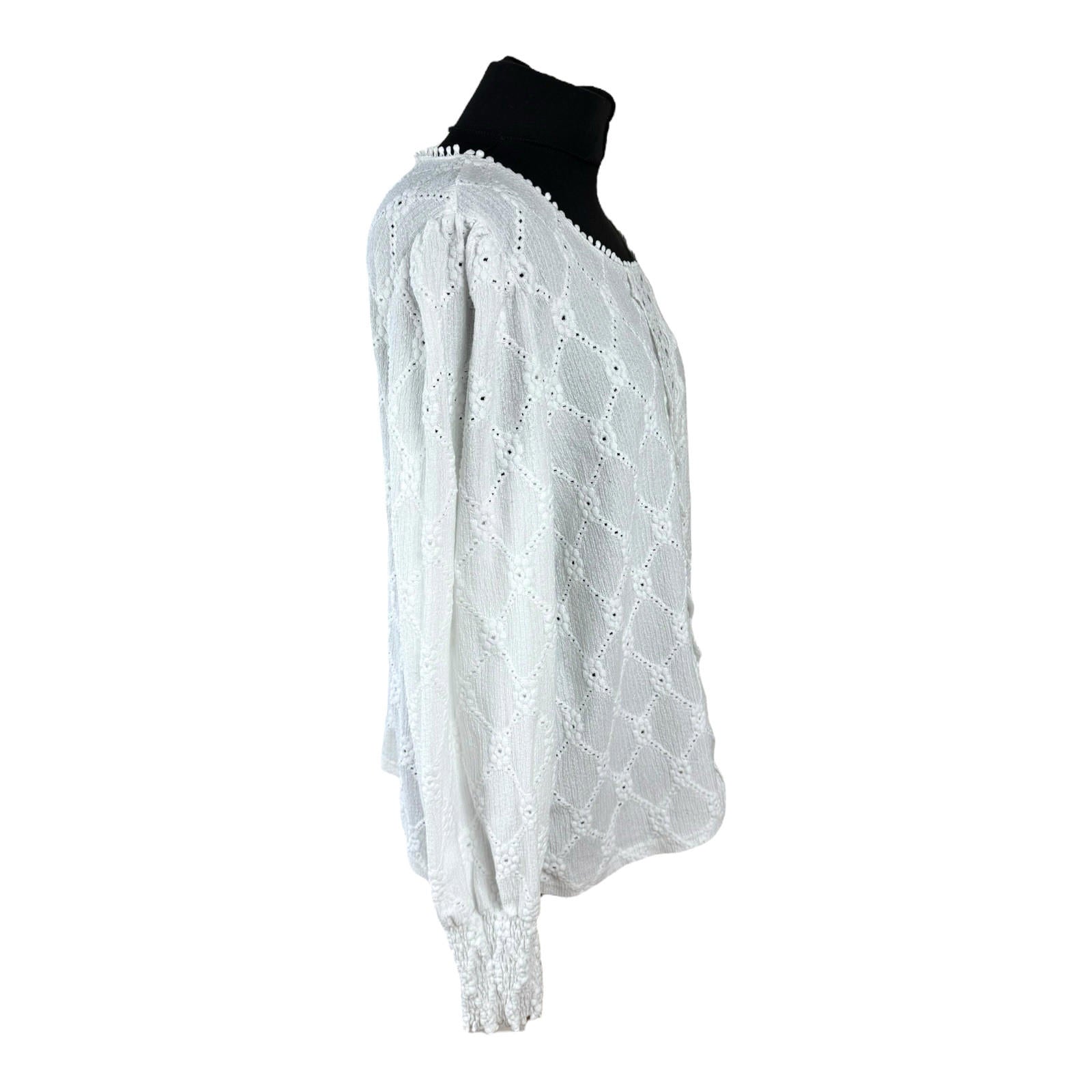 Shein Lace Blouse Women’s UK Size XL White Long Sleeve Crochet Panel Round Neck