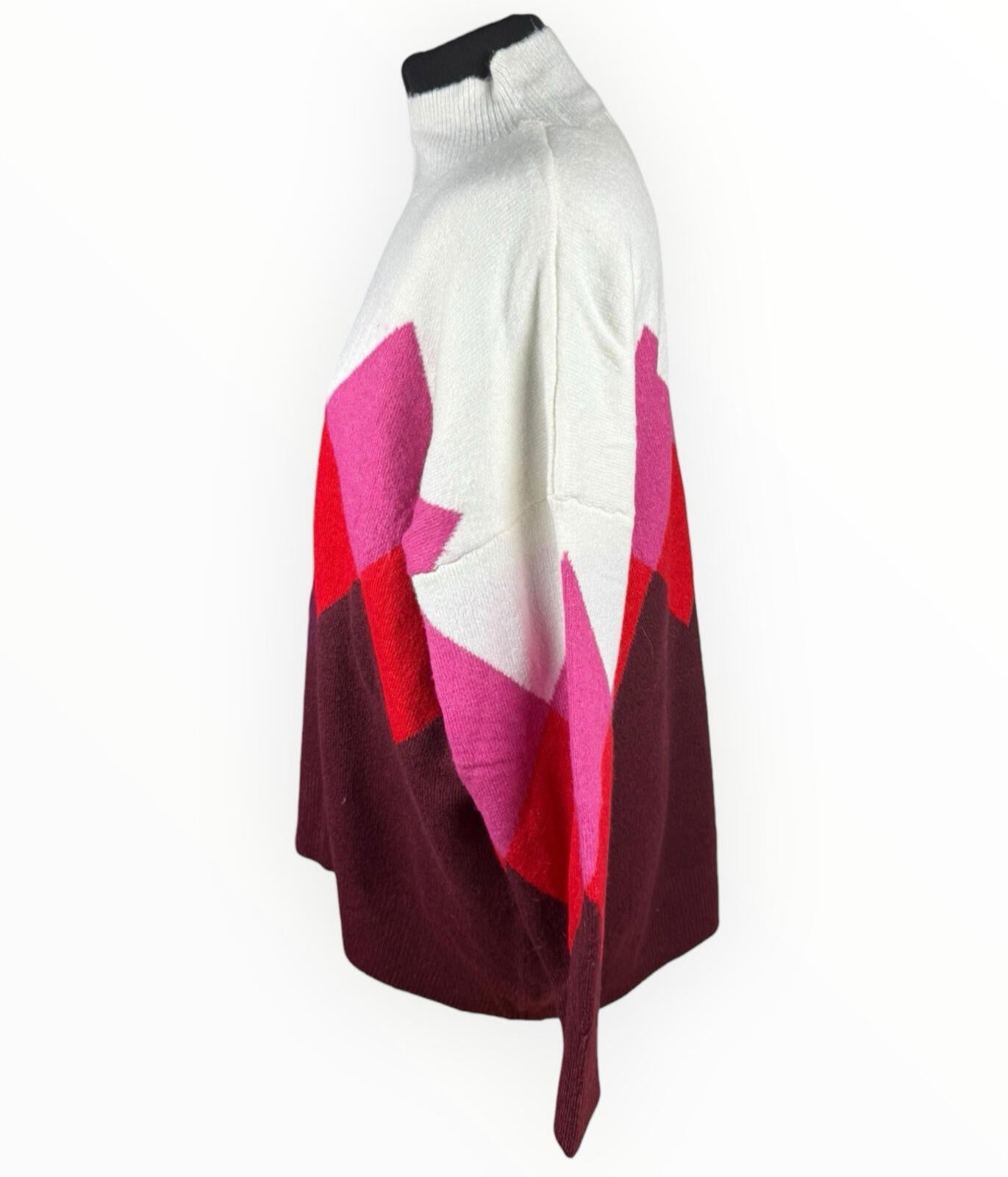 F&F Knit Jumper Women’s UK Size 18 High Neck Diamond Beige Red Pink