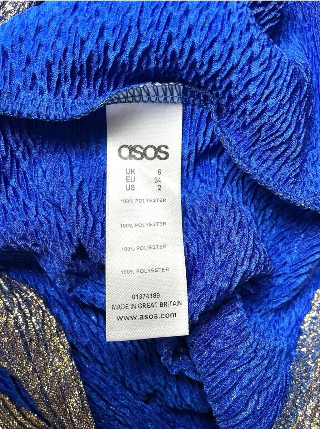 ASOS Blue & Gold Shimmer T-shirt Mini Dress Oversized Women’s UK Size 6