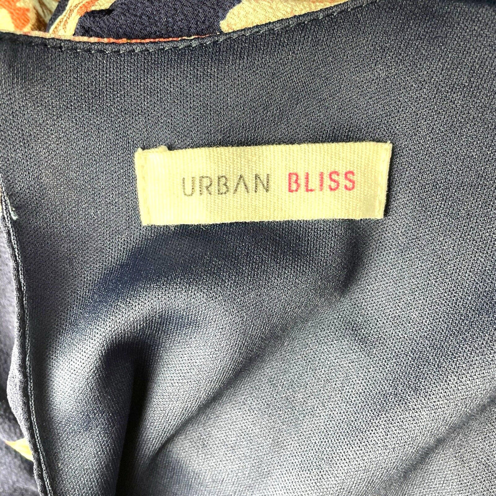 Urban Bliss Midi Dress Navy Floral High Neck Elastic Waist Women’s UK Size 10
