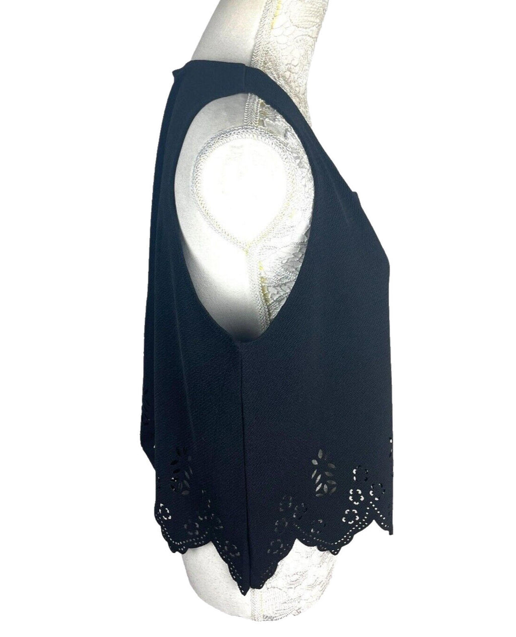Select Crop Top Black Laser Cut Scallop Trim Women's UK Size 14