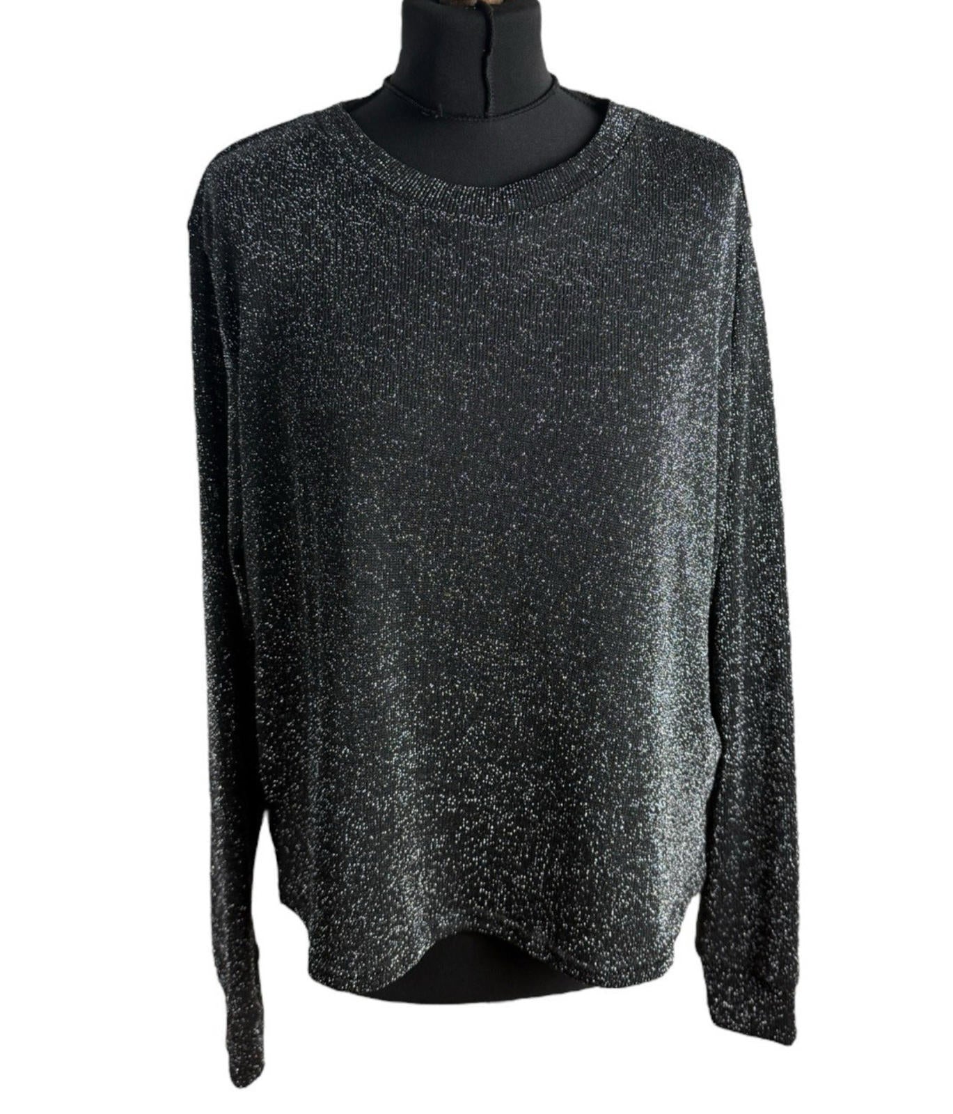 Divided Black Silver Sparkle Sweater Jumper Women’s UK Size L Crew Neck