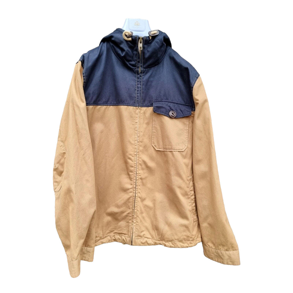 River Island Hooded Jacket Beige Blue 100% Cotton Men's UK Size XL