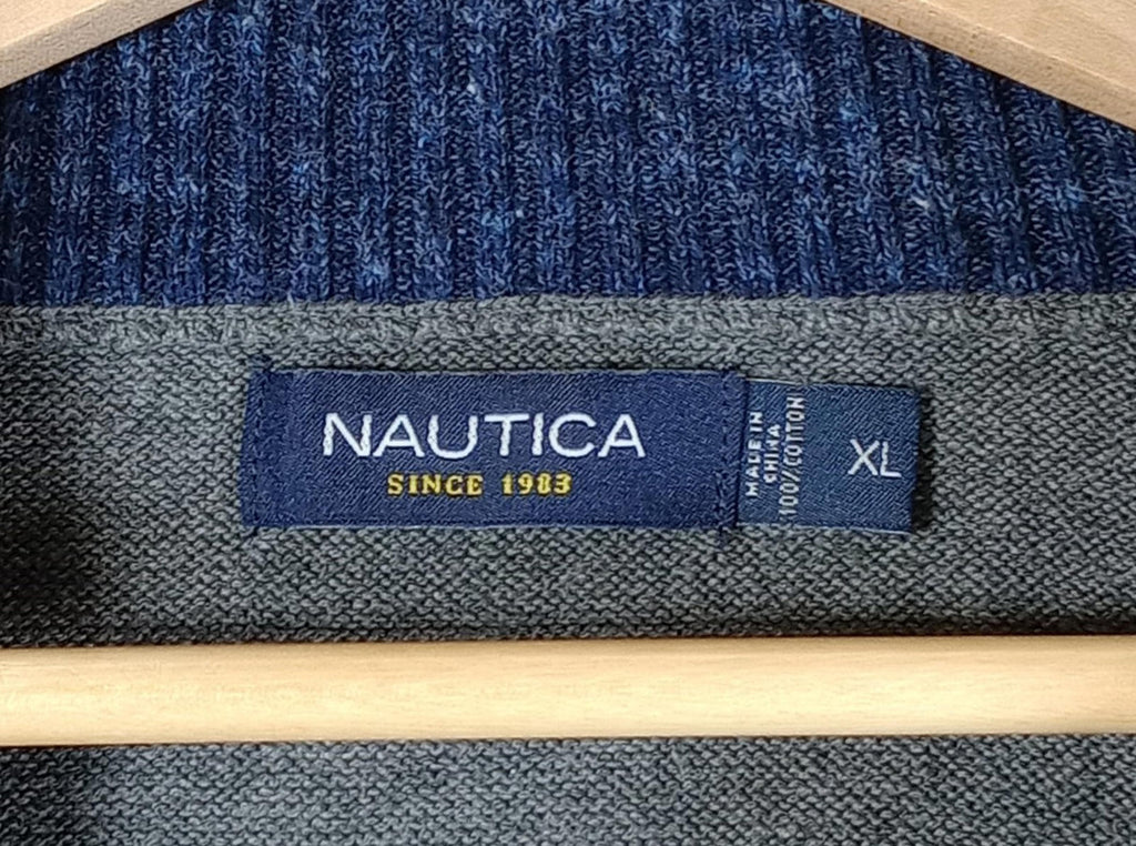 Nautica Knit Jumper Men's UK Size XL Grey Long Sleeve 1/4 Zip Sweater