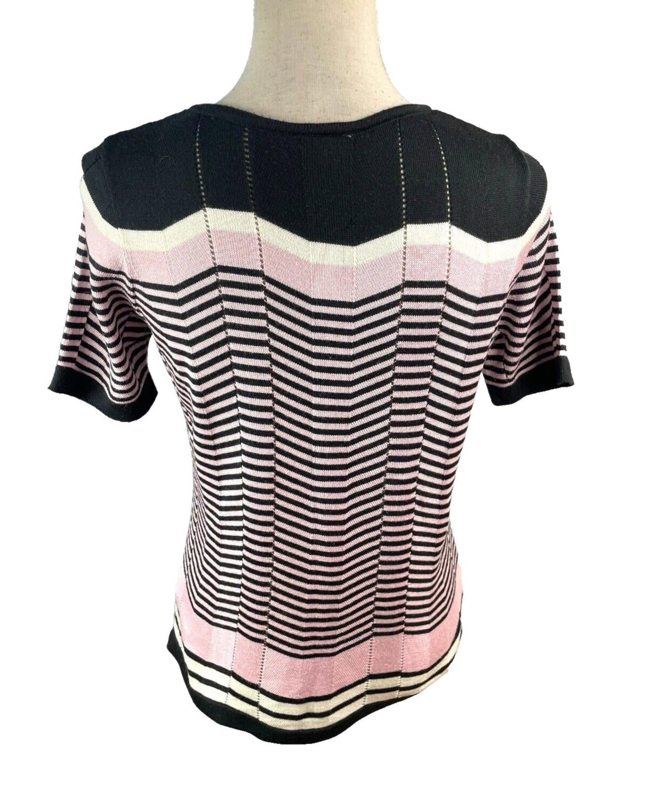 BHS Knit T-Shirt Blouse Top Women’s UK Size 14 Chevron Pattern Scoop Neck Trim