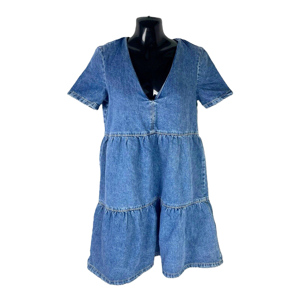 Divided Denim Smock Dress Tiered 100% Cotton Women’s UK Size XS