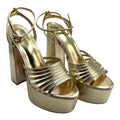 Nasty Gal Shoes Gold Metallic Strappy Platform Block Heel Women’s UK Size 8