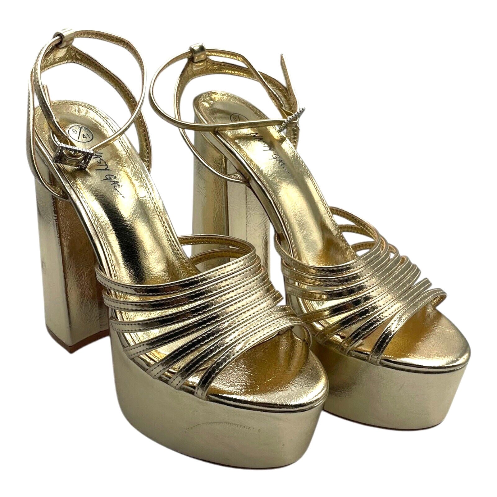 Nasty Gal Shoes Gold Metallic Strappy Platform Block Heel Women’s UK Size 8