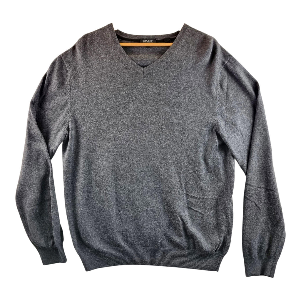DKNY Knit Jumper Men's UK Size XL Grey Long Sleeve V-Neck Sweater Pullover