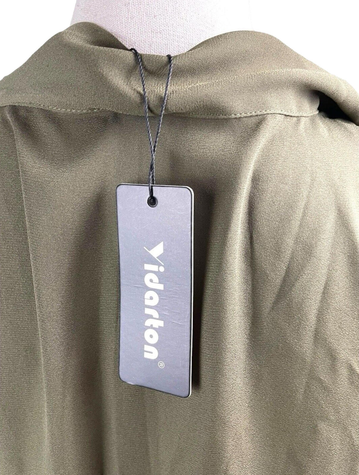 Yidarton Khaki Green Blouse Tie Neck Chiffon Women’s UK Size L (14)
