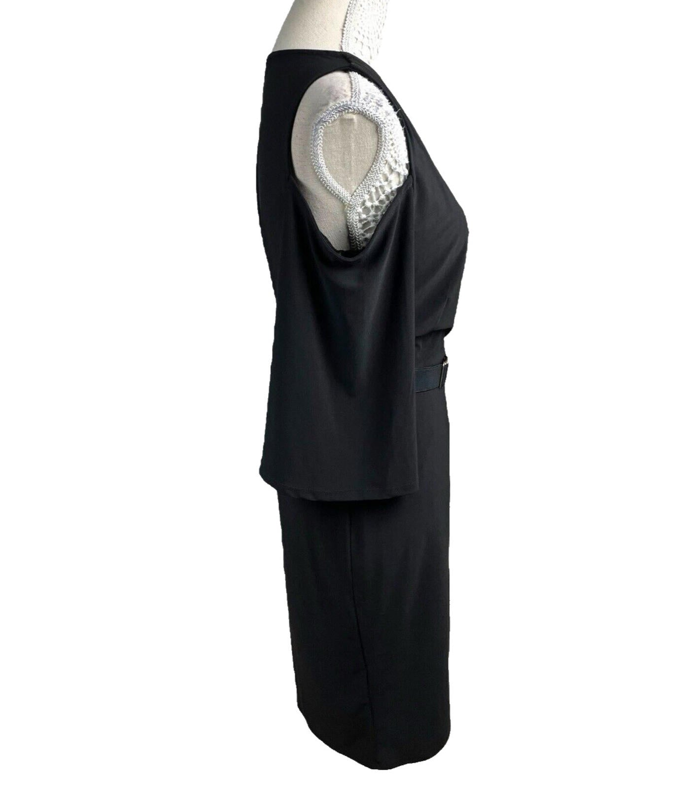 River Island Black Midi Dress Belted Cold Shoulder Sleeve Women’s UK Size 12