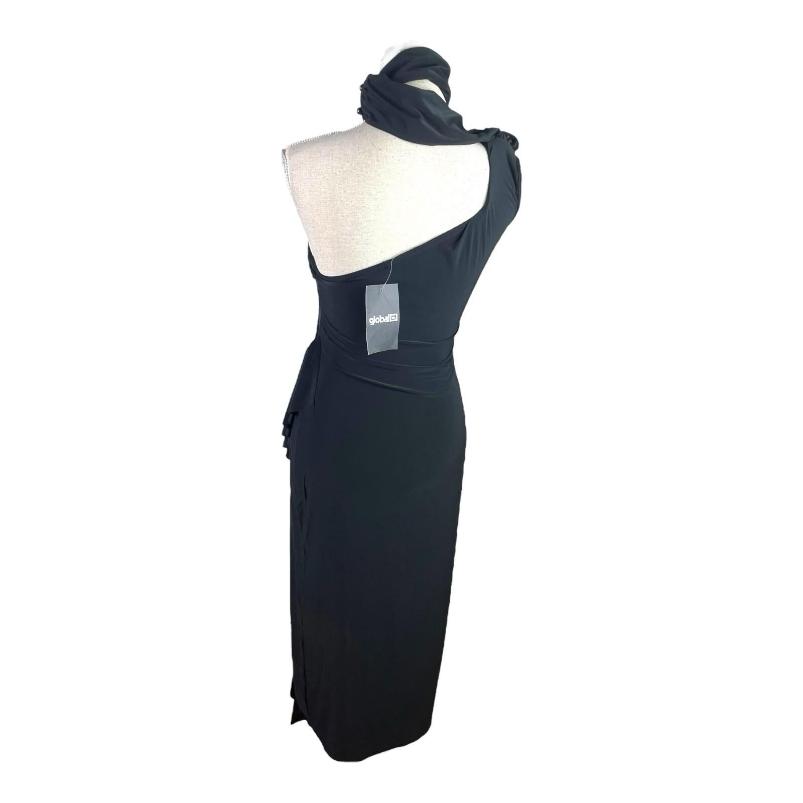 Global Black Midi Dress One Shoulder Collared Occasion Women’s UK Size 8