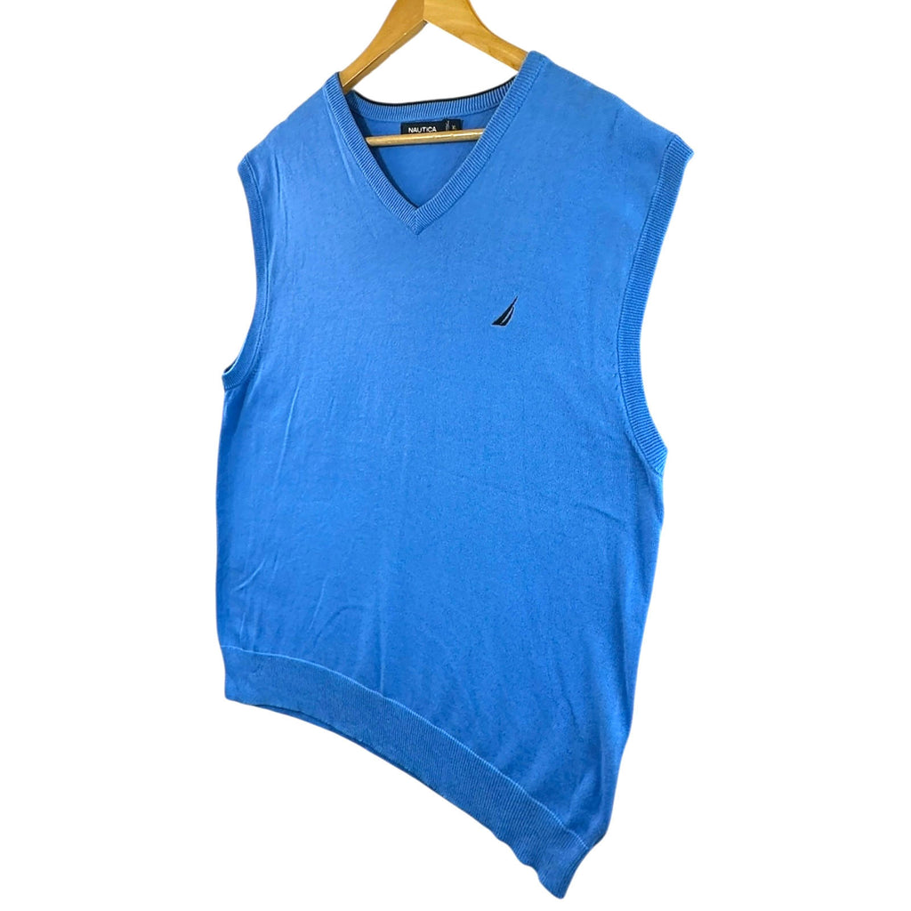 Nautica Sweater Vest Men's UK Size XL Blue Sleeveless 100% Cotton V-Neck