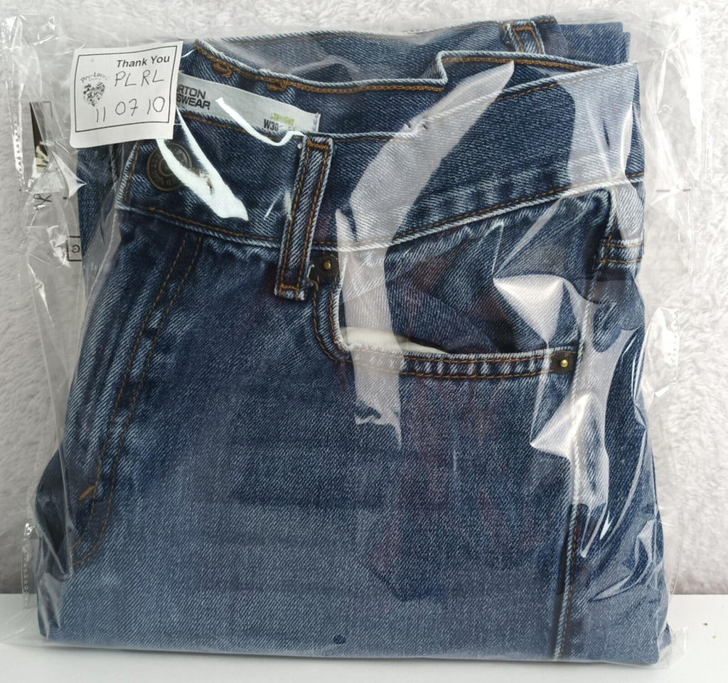 Burton Jeans Men's UK Size W30 L32 Blue Denim 5 Pocket Straight 100% Cotton