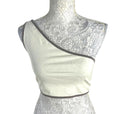 Pretty Little Thing Crop Top Cream One Shoulder Grey Trim Women's UK Size 8