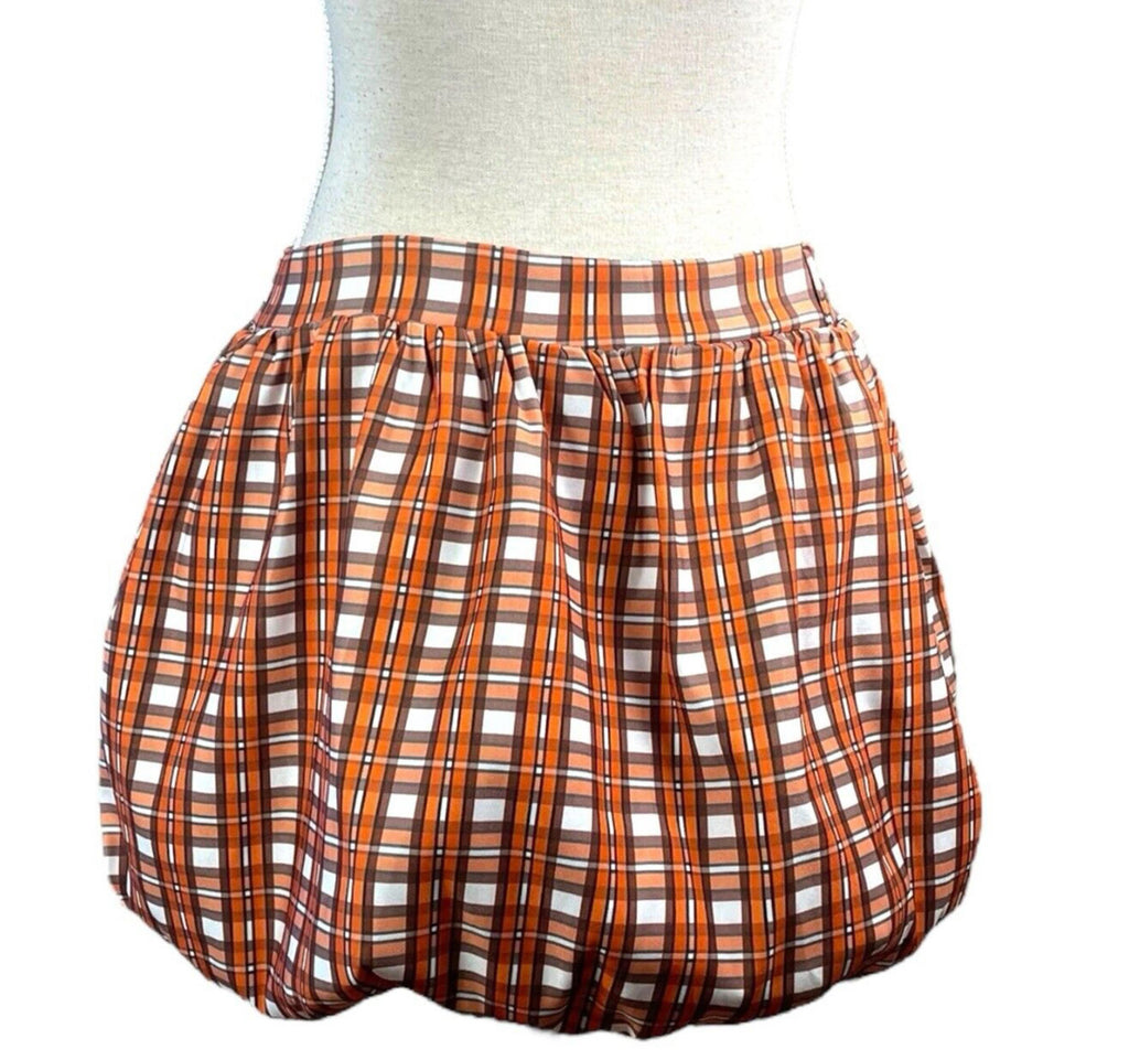 Innovate Bubble Hem Mini Skirt Orange Check Women’s UK Size 8