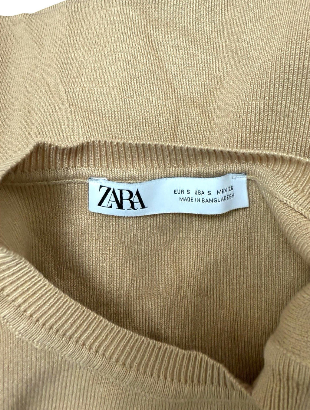 Zara Tan Knitted Crop Top Round Neck Tank Women’s UK Size S