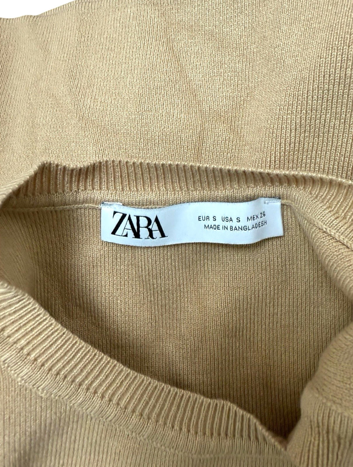 Zara Tan Knitted Crop Top Round Neck Tank Women’s UK Size S