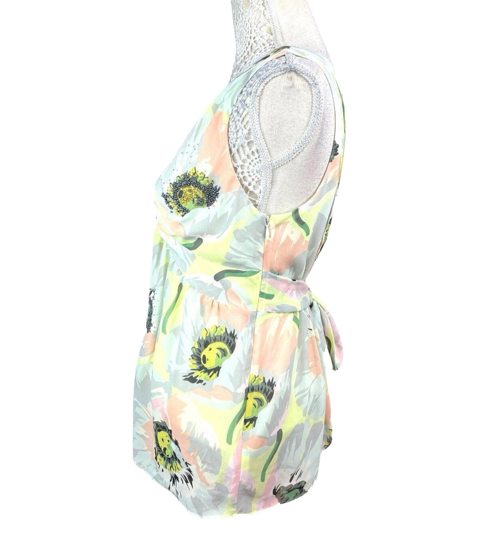Ted Baker Floral Chiffon Top Beaded  Pastel Size 3 (UK Size 12)