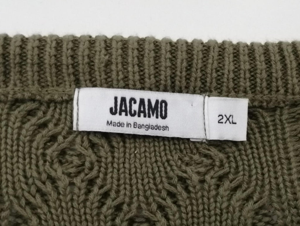 Jacamo Cable Knit Jumper Men's UK Size 2XL Khaki Green Crew Neck Sweater