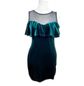 Quiz Velvet Mini Dress Women’s UK Size 14 Green Cold Shoulder Mesh Neckline