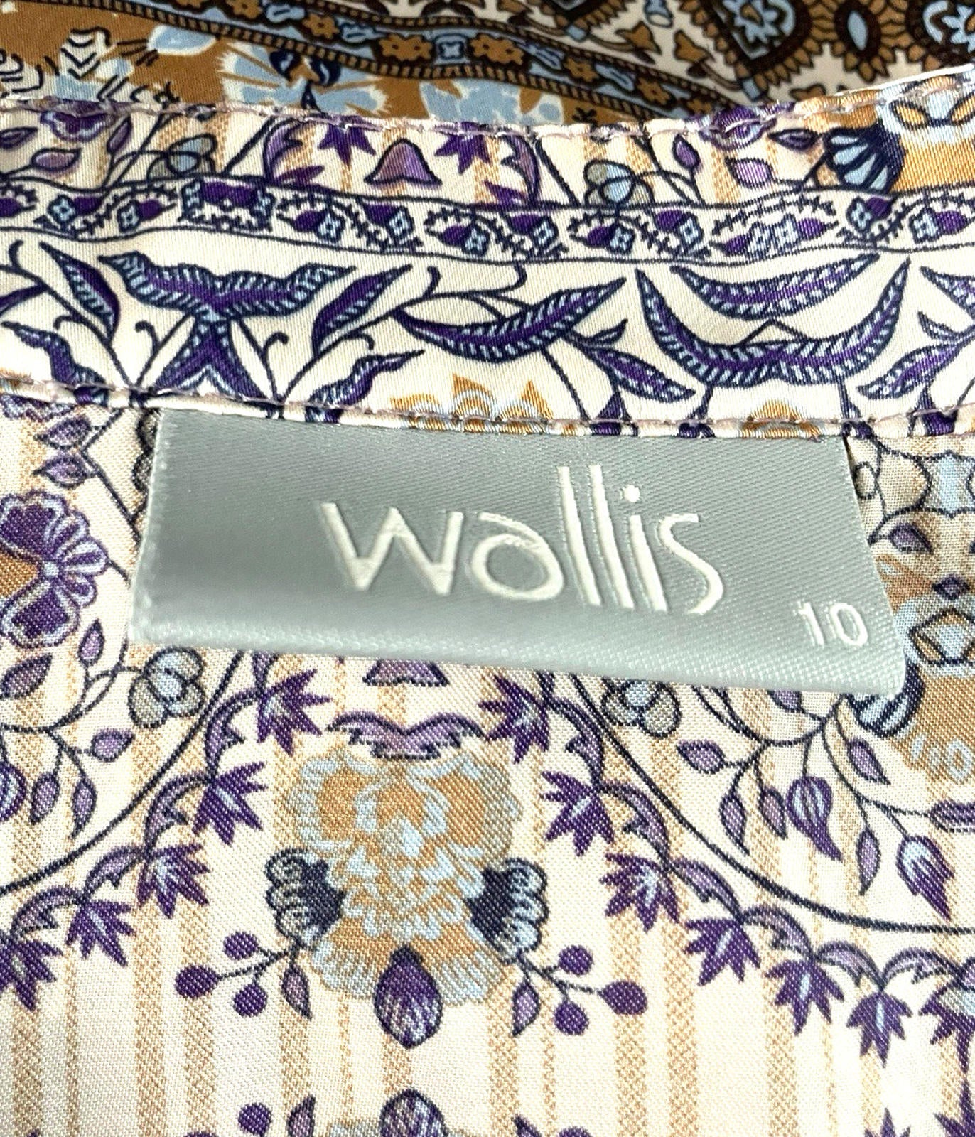 Wallis Satin Tunic Top Women’s UK Size 10 Paisley 3/4 Blouson Sleeves V-Neckline