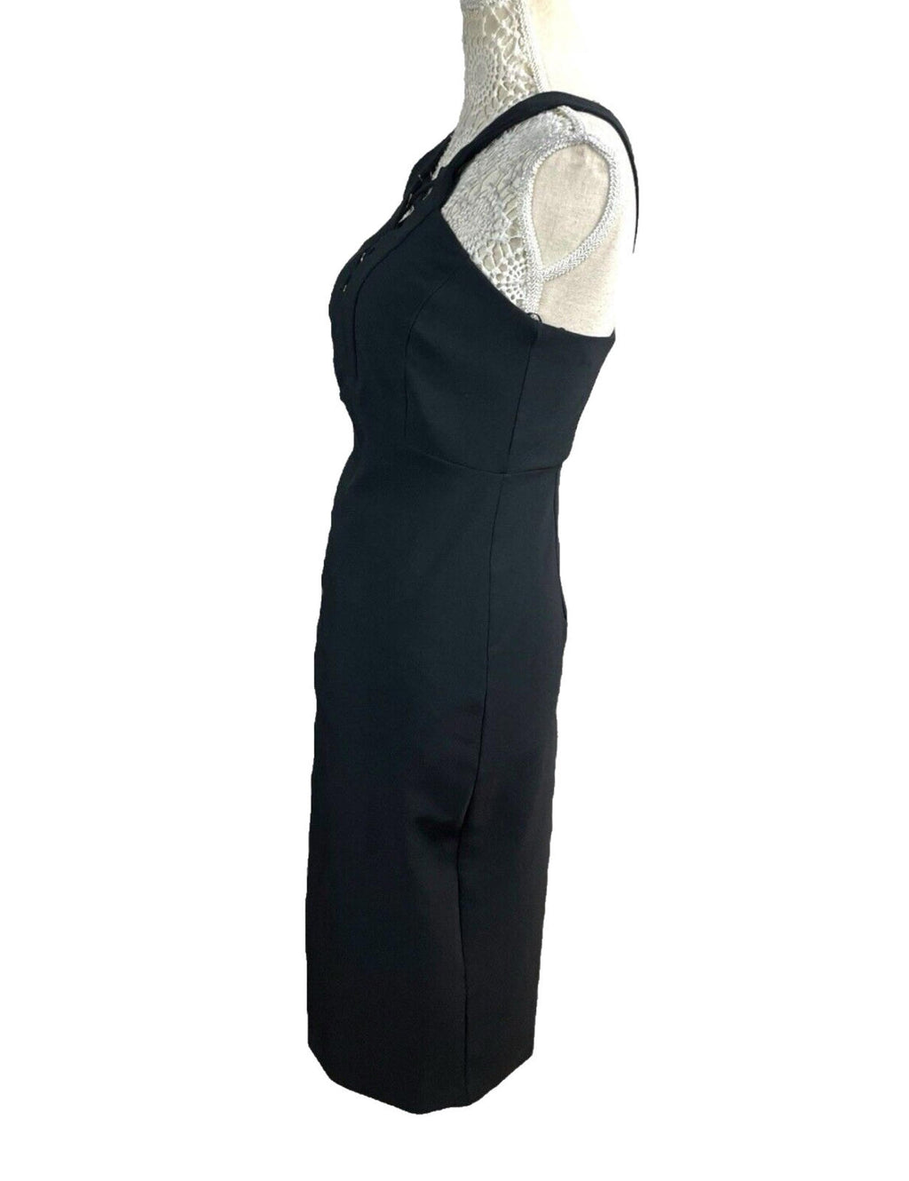 River Island Black Midi Dress Criss Cross Neckline Women’s UK Size 12