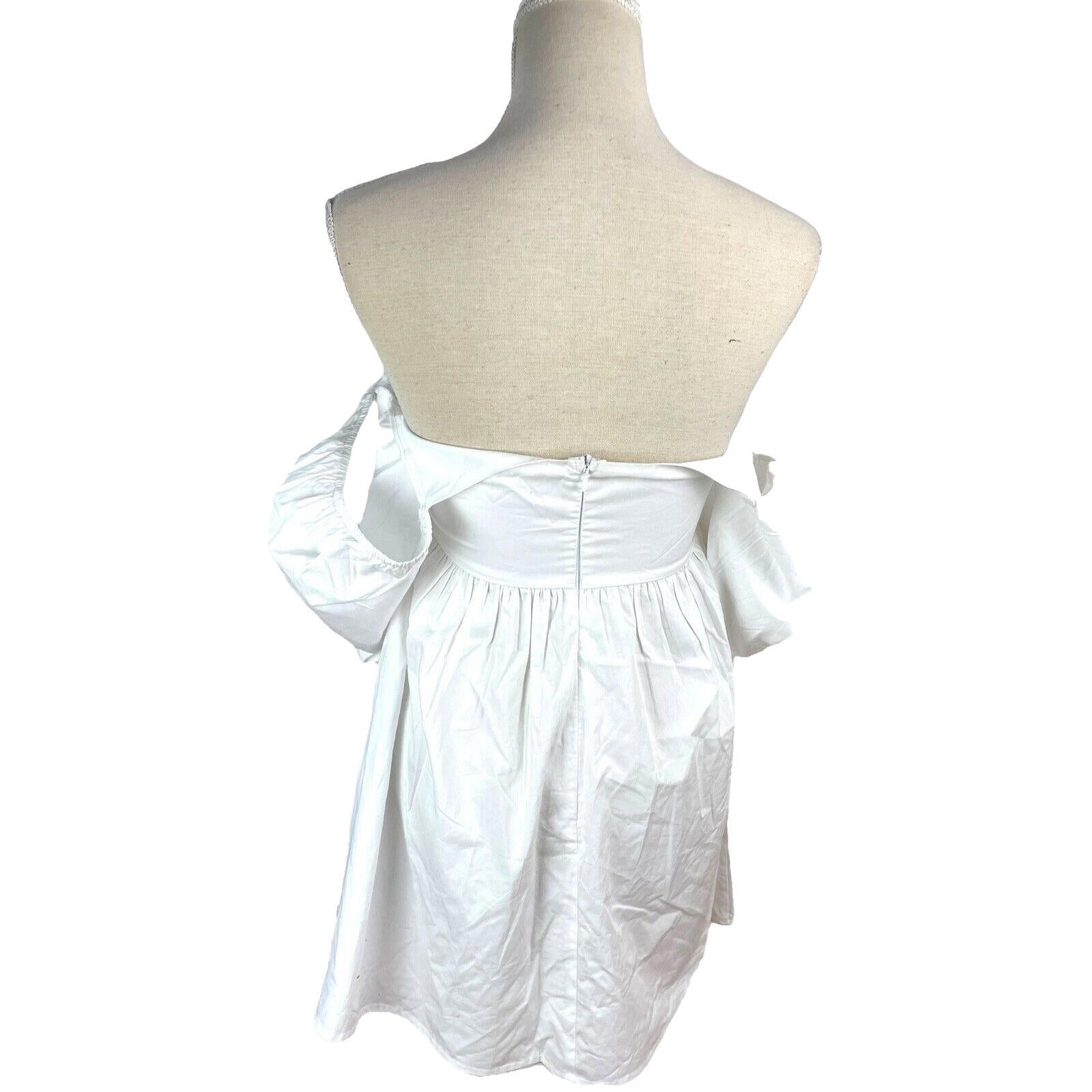 Off Shoulder Mini Dress Women's UK Size 8 White Short Sleeve Button Front Summer