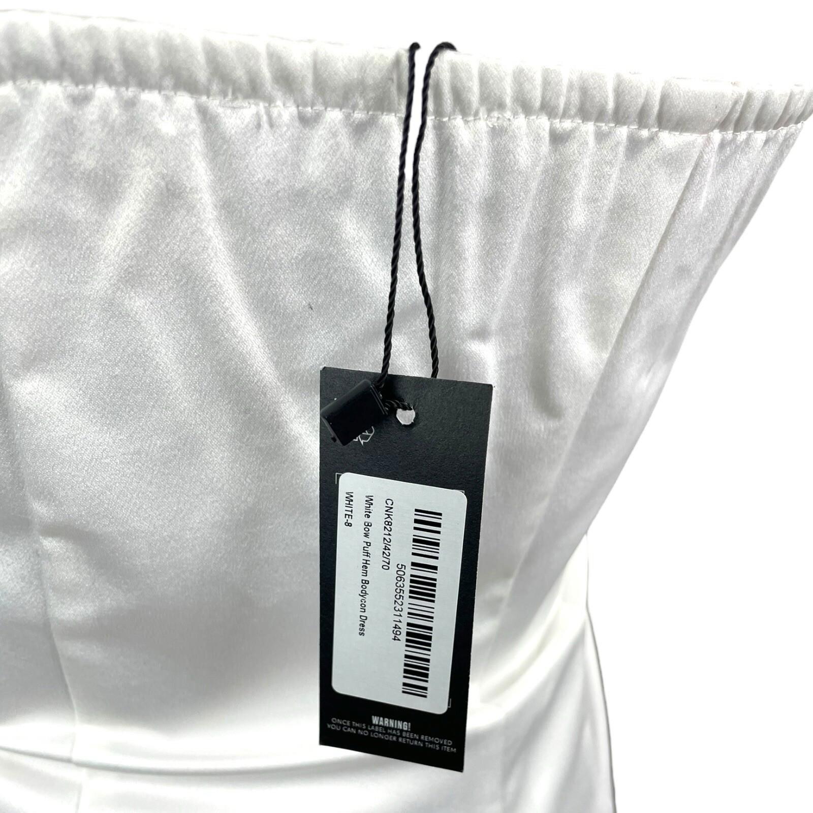 Pretty Little Thing Satin Mini Dress Women’s UK Size 8 Bubble Hem White Cocktail
