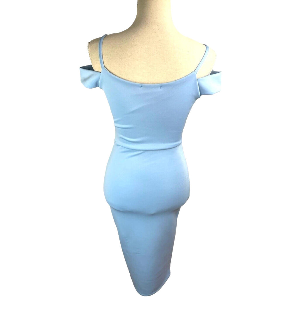 Be Jealous Bodycon Midi Dress Women's UK Size 6 Baby Blue Wrap-Style Cross-Front