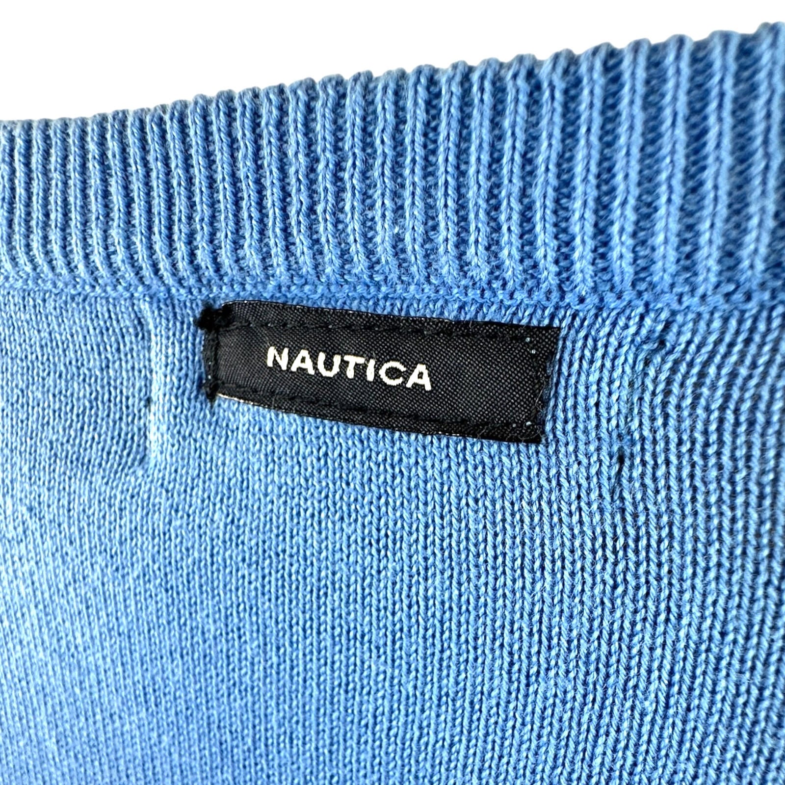 Nautica Sweater Vest Men's UK Size XL Blue Sleeveless 100% Cotton V-Neck
