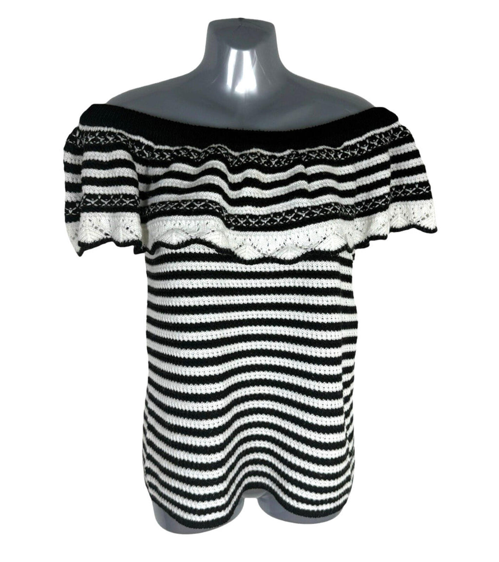 Papaya Off Shoulder Knit Top Women’s UK Size 12 Stripe Black White