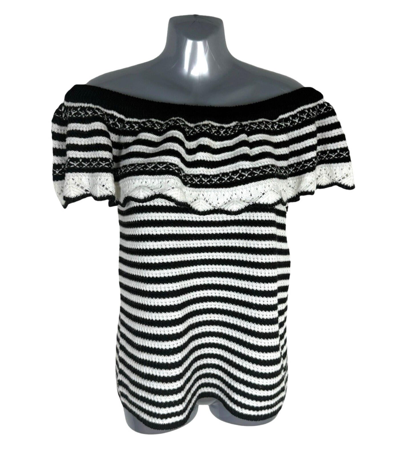 Papaya Off Shoulder Knit Top Women’s UK Size 12 Stripe Black White