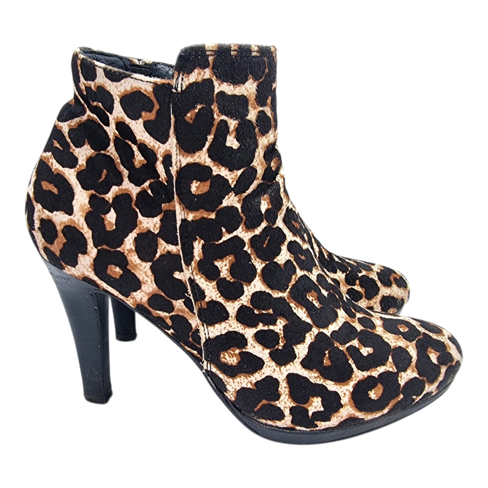 Leopard Print Ankle Boots Women's UK Size 6.5 High Heeled Pony Hair Leather