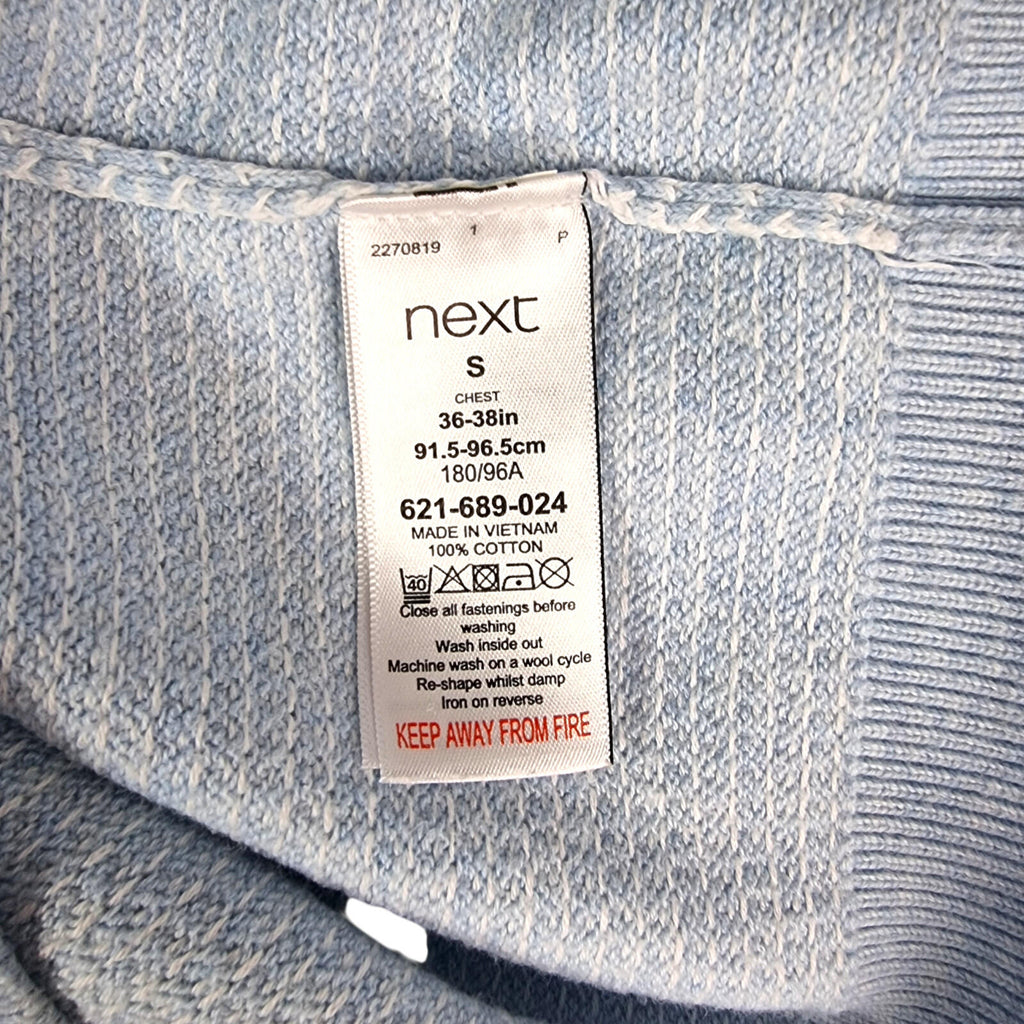 Next Knit Polo Shirt Men's UK Size S Textured Sky Blue Short Sleeve 100% Cotton