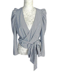 New Look Striped Wrap Shirt Blouse Top Women's UK Size 8 Puff Sleeve Waist Tie