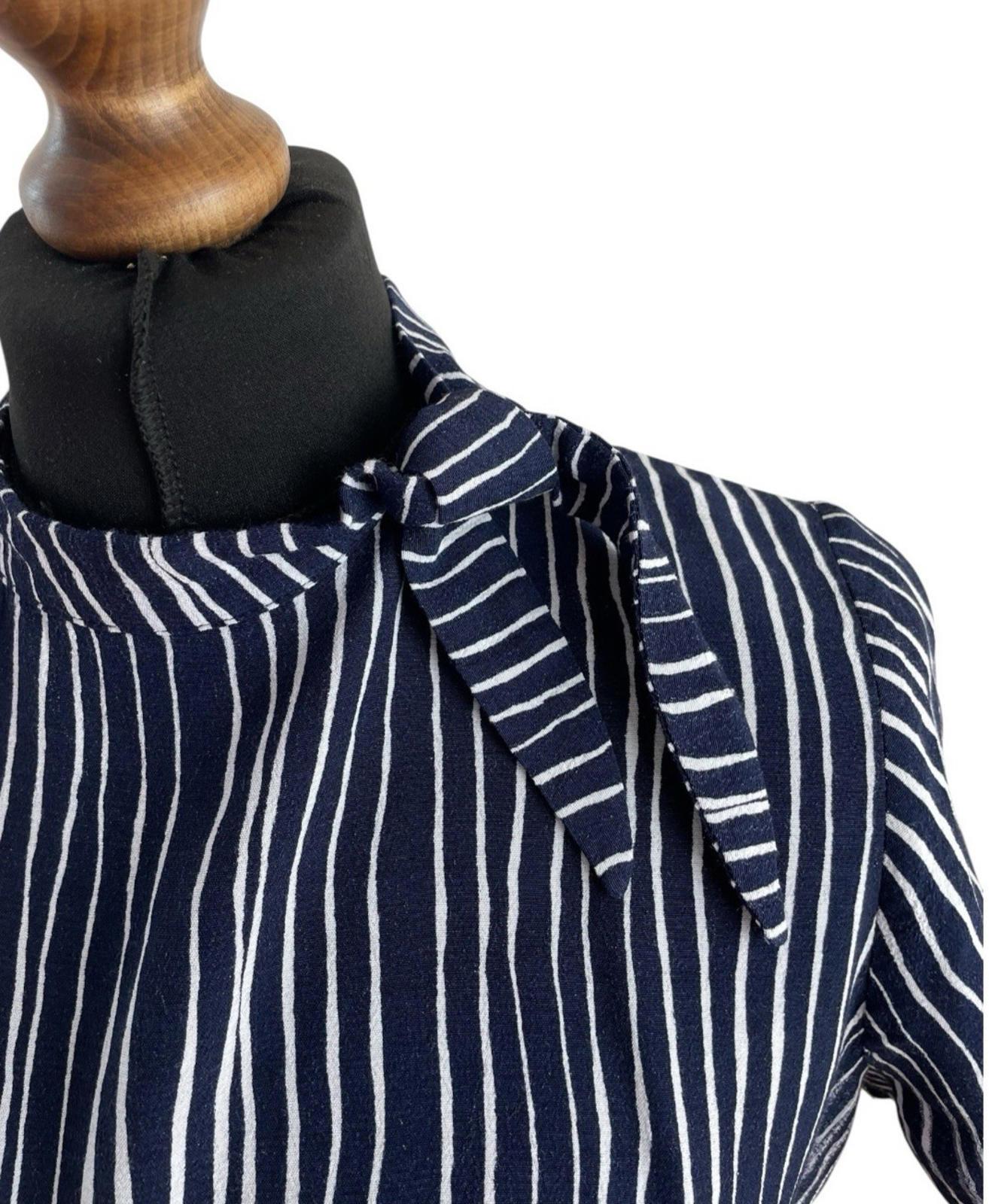 Next Navy Blouse High Neck Striped Lightweight Women’s UK Size 12